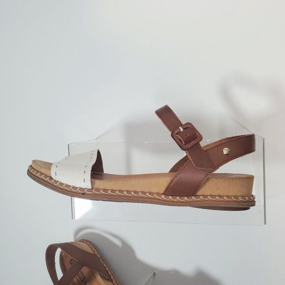 Pikolinos Women's Sandals US 7.5 EU 38 White Brown Leather Ankle Strap Low Heel - Picture 6 of 10